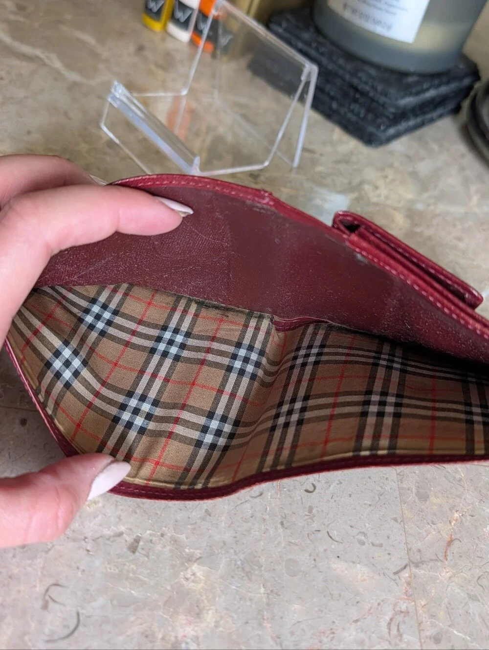 Burberry Men's Card Holder Bifold Wallet - Burgundy Leather